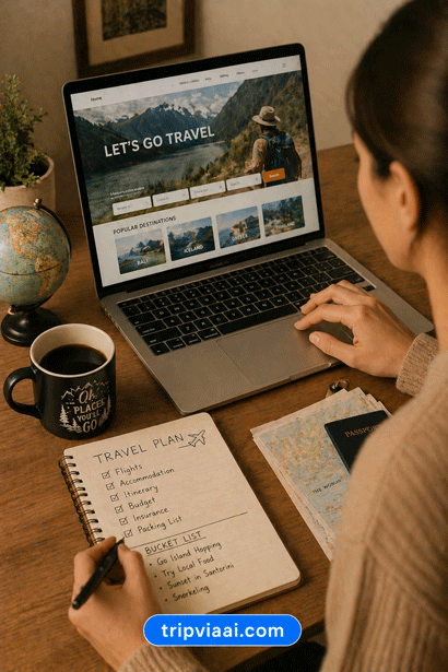 Cozy travel planning workspace