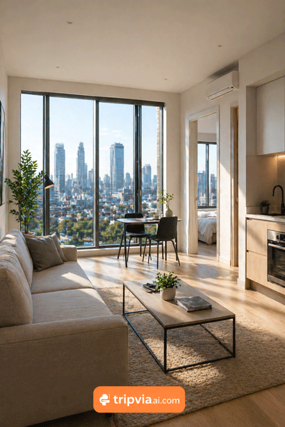Modern City Center Apartment with Skyline View