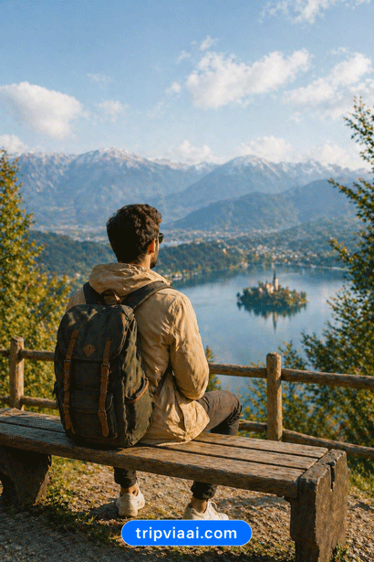 Relaxing lakeside view with mountains