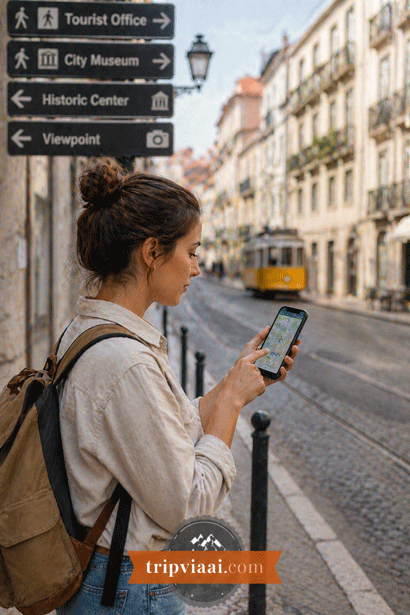 Tourist exploring a European city street