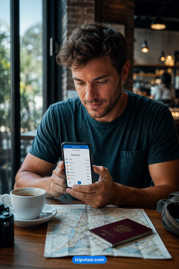 Travel planning at a cozy café
