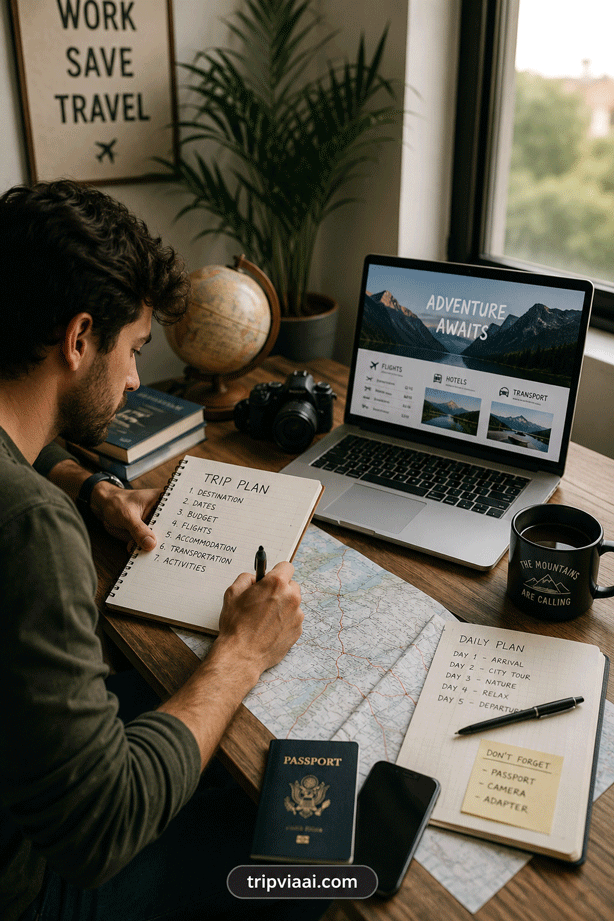 Travel planning in cozy ambiance