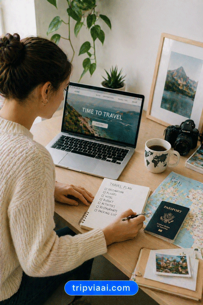 Travel planning workspace vibes