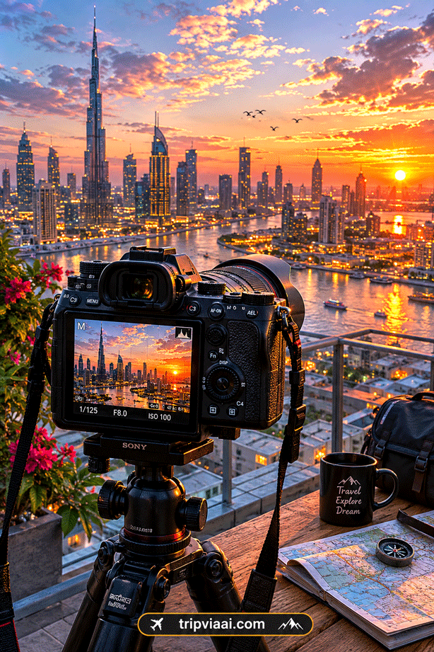 Cityscape sunset from a photographer's rooftop