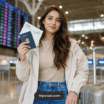 Visa Guide for First-Time International Travelers preparing passport and travel documents at the airport