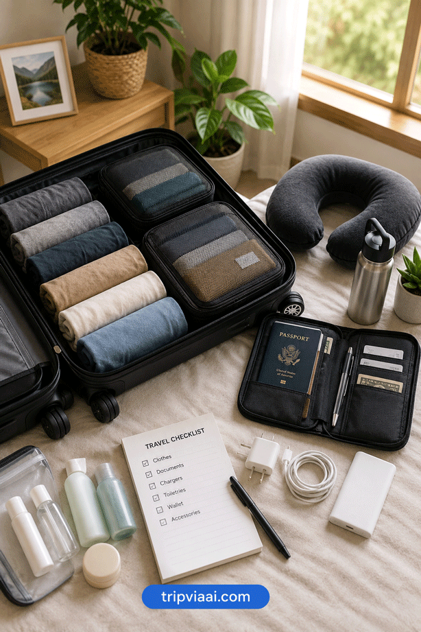 Travel Essentials Flat-Lay Setup