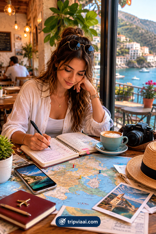 Planning a Relaxed Travel Itinerary Over Coffee