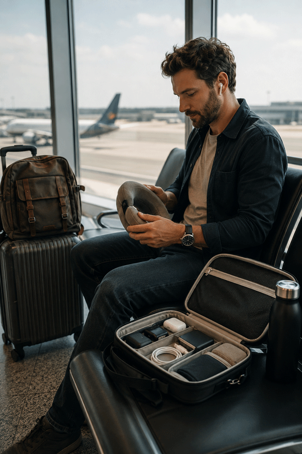 Traveller Preparing the Perfect Long-Haul Flight Setup