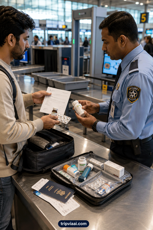 Airport Security Checking Medicine During Flight Screening