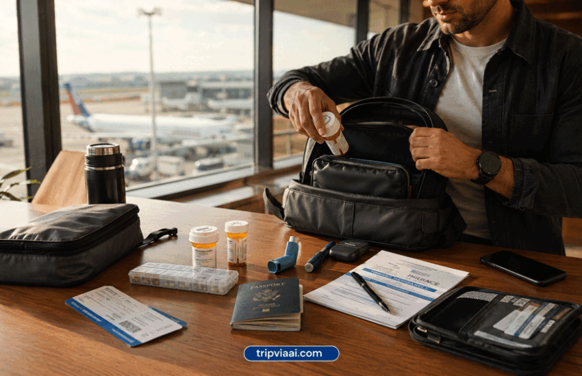can you bring medicine on a plane traveller packing prescription medicine in carry-on luggage before airport security