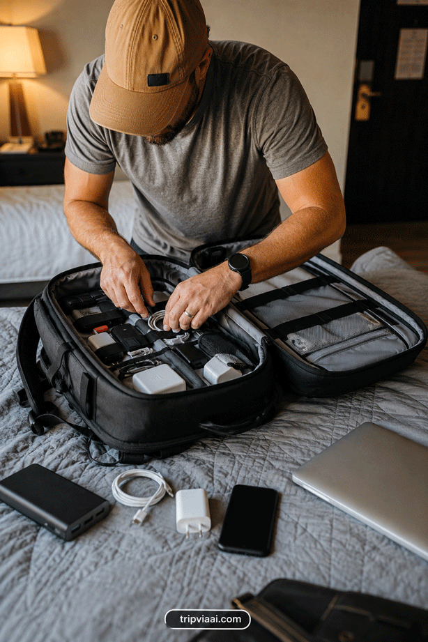 Organising Travel Tech Essentials Inside a Backpack