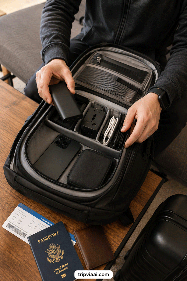 Traveler Preparing Electronics for an International Flight