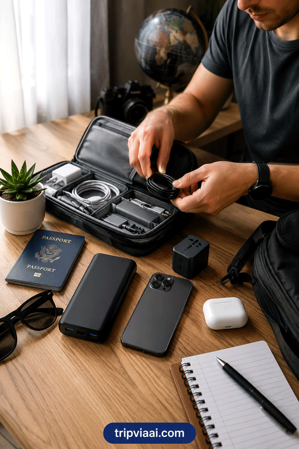 Traveller Organising Premium Travel Electronics Before Departure