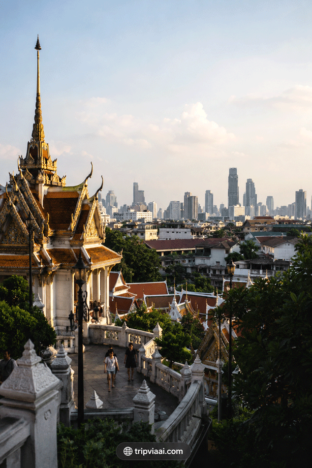 Bangkok Temple and Modern Skyline Travel View
