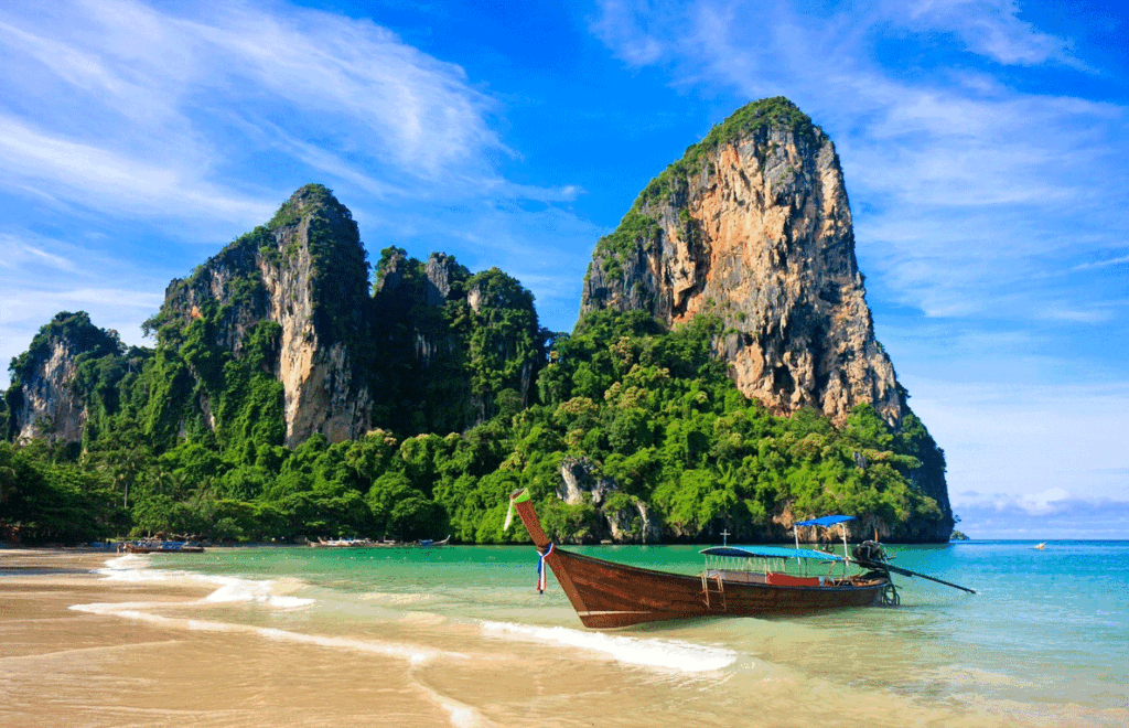 Krabi Limestone Cliffs and Longtail Boat